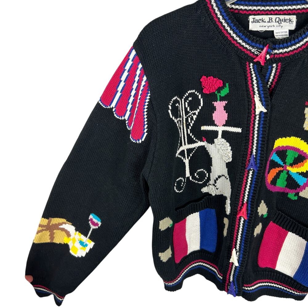 Vintage Maximalist 80s Intarsia Paris Long Sleeve Graphic Sweater M - Picture 3 of 10